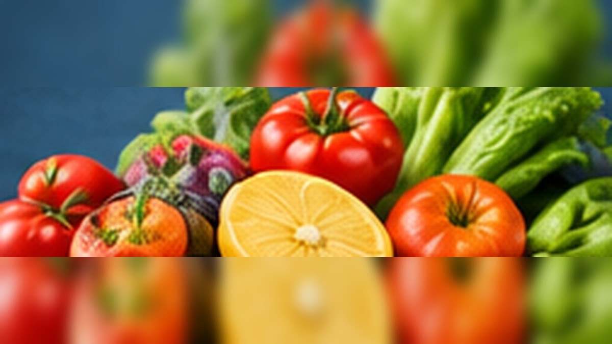 Kleurrijke seizoensgroente en fruit in de winkel