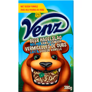 Venz Rimboe Beer Hagelslag Melk & Vanillesmaak 380 g