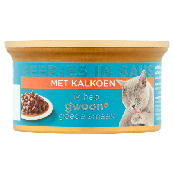 g'woon kattenvoer reepjes in saus kalkoen