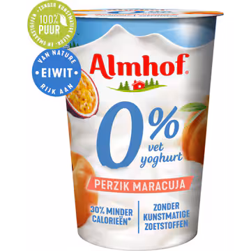 Almhof 0% Vet Yoghurt Perzik Maracuja 500 g