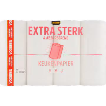 Jumbo Extra Sterk & Absorberend Keukenpapier Voordeelverpakking 3 Lagen 8 Rollen