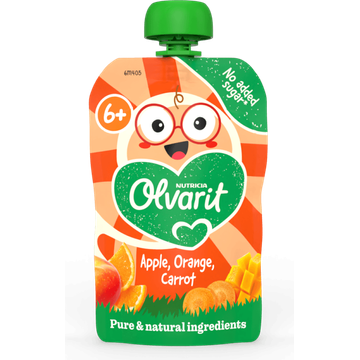 Olvarit 6+ Maanden Knijpfruit Appel Sinaasappel Wortel 100g