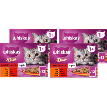 Whiskas 1+ Kattenvoer - Duo Classic Variaties in Gelei - 4 x 12 Maaltijdzakjes