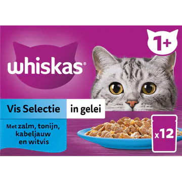Whiskas 1+ Kattenvoer - Vis selectie in gelei - maaltijdzakjes 12x85g