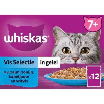 Whiskas 7+ Kattenvoer - Vis selectie in gelei - maaltijdzakjes 12x85g
