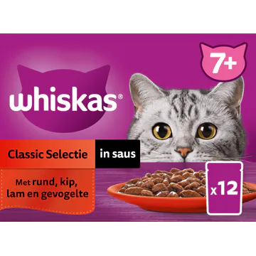 Whiskas Kattenvoer 7+ - Classic Selectie in saus - maaltijdzakjes 12x85g