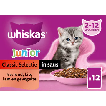 Whiskas Kattenvoer Junior - Classic selectie in saus - maaltijdzakjes 12x85g